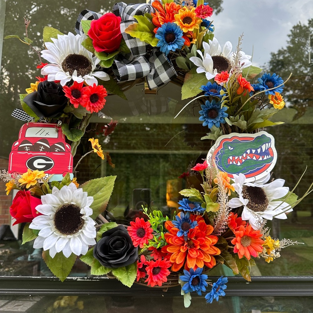 Vibrant Floral Wreath with Sports Theme